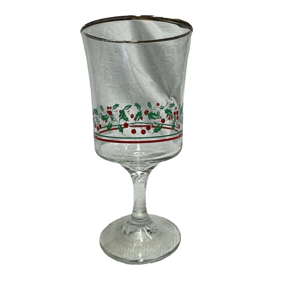 Vintage‎ Arbys Christmas Holly Gold Rimmed Set of 4 Glasses 7" Tall Replacement